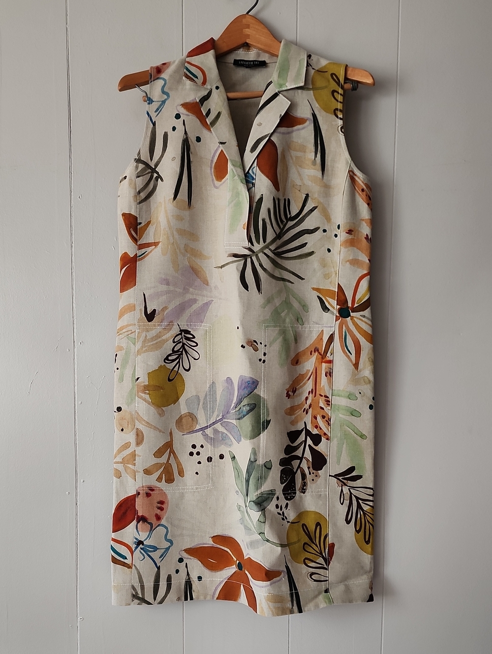 Lafayette 148 New York Size 4 Linen Watercolor Shift Dress Sleeveless Autumn